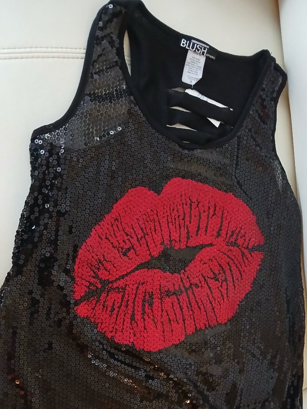 BLUSH Apparel Rhinestone Red-Lip Top